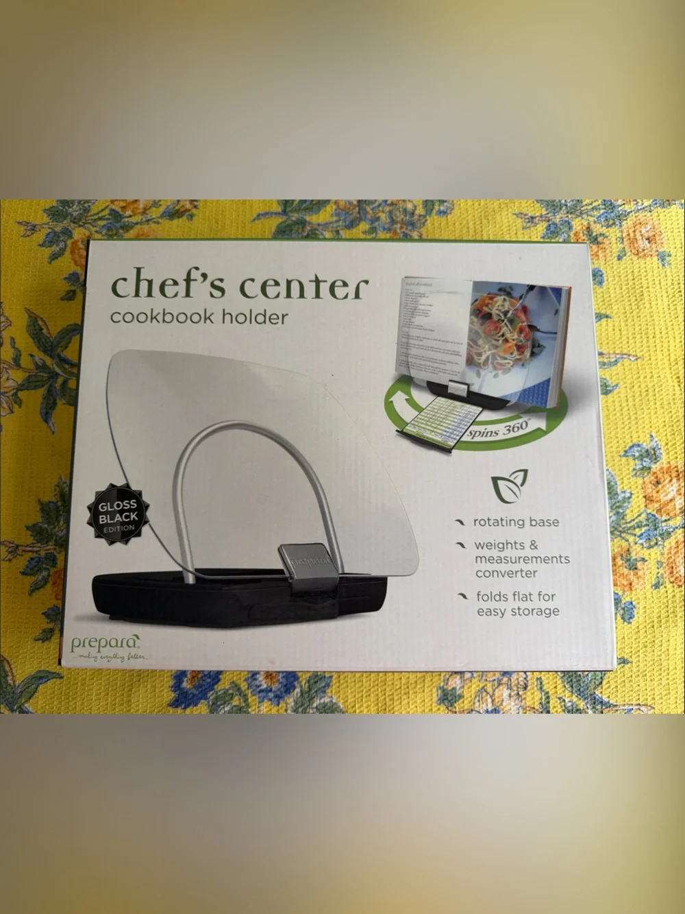 Prepare Chef's Center Gloss Black Cookbook Holder - Black & clear kitchen helper
